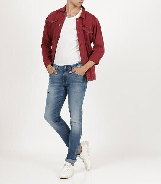 Classic Slim-Fit Distressed Blue Jeans